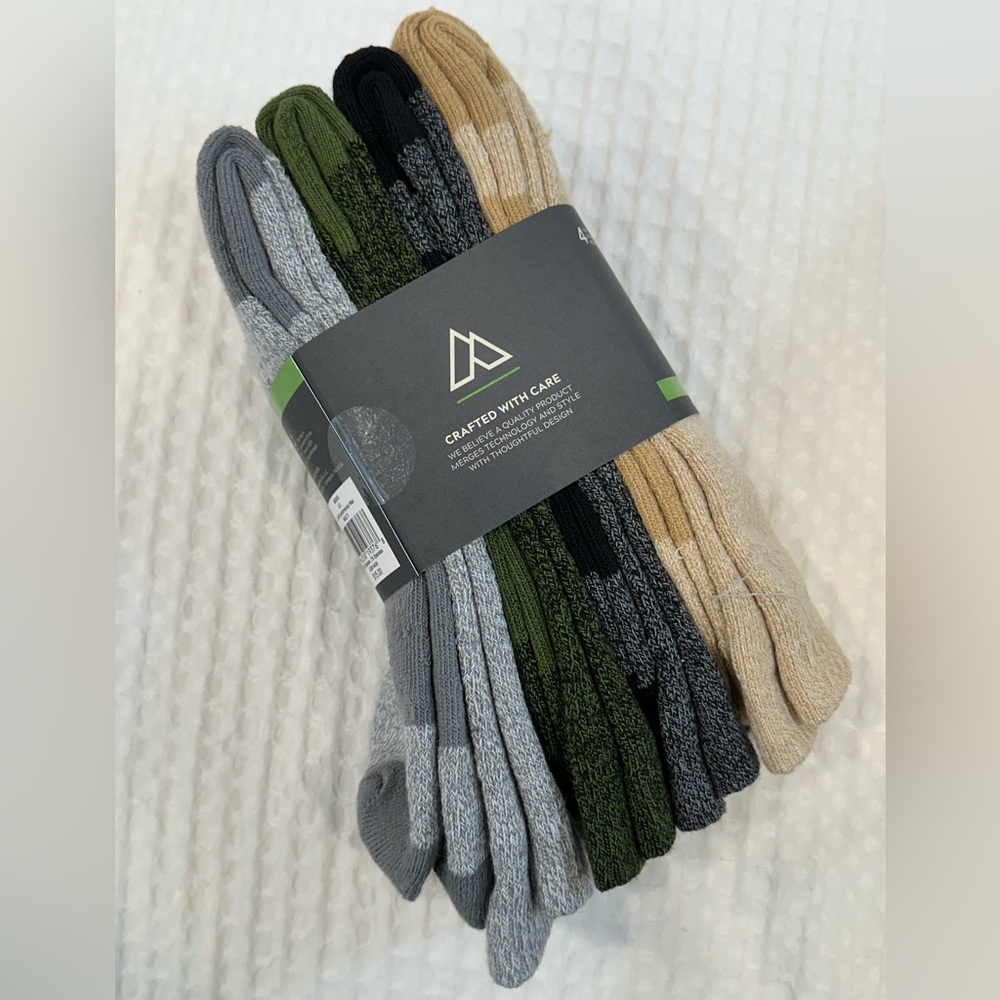 NWT Alpine Design Performance Hiking Crew Socks~4 Pack~Large~Men’s 9-12~Neutrals